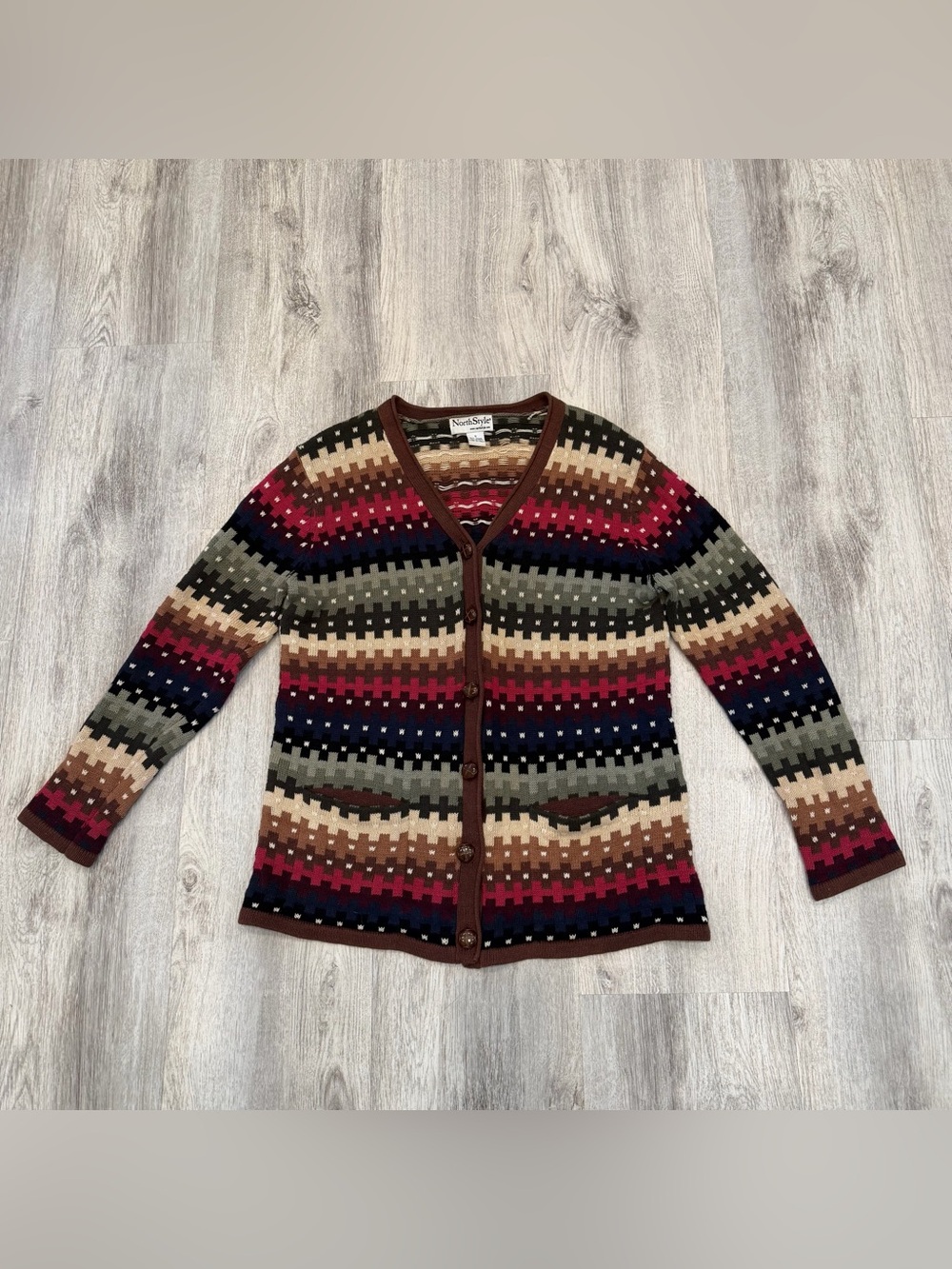 North Style Ramie Cotton Fair Isle Cardigan Size Small Button Front Sweater